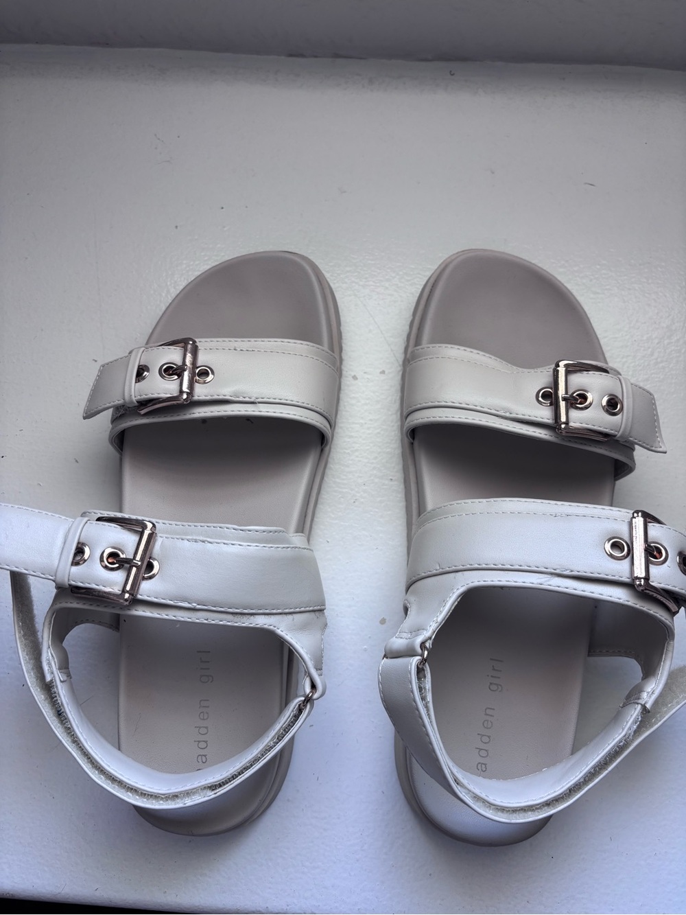 Madden Girl White Double-Strap Buckle Platform Sandals